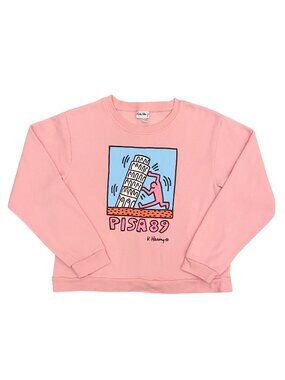 Keith Haring Pink Pisa 89 Graphic Crewneck Sweatshirt Size L Like New